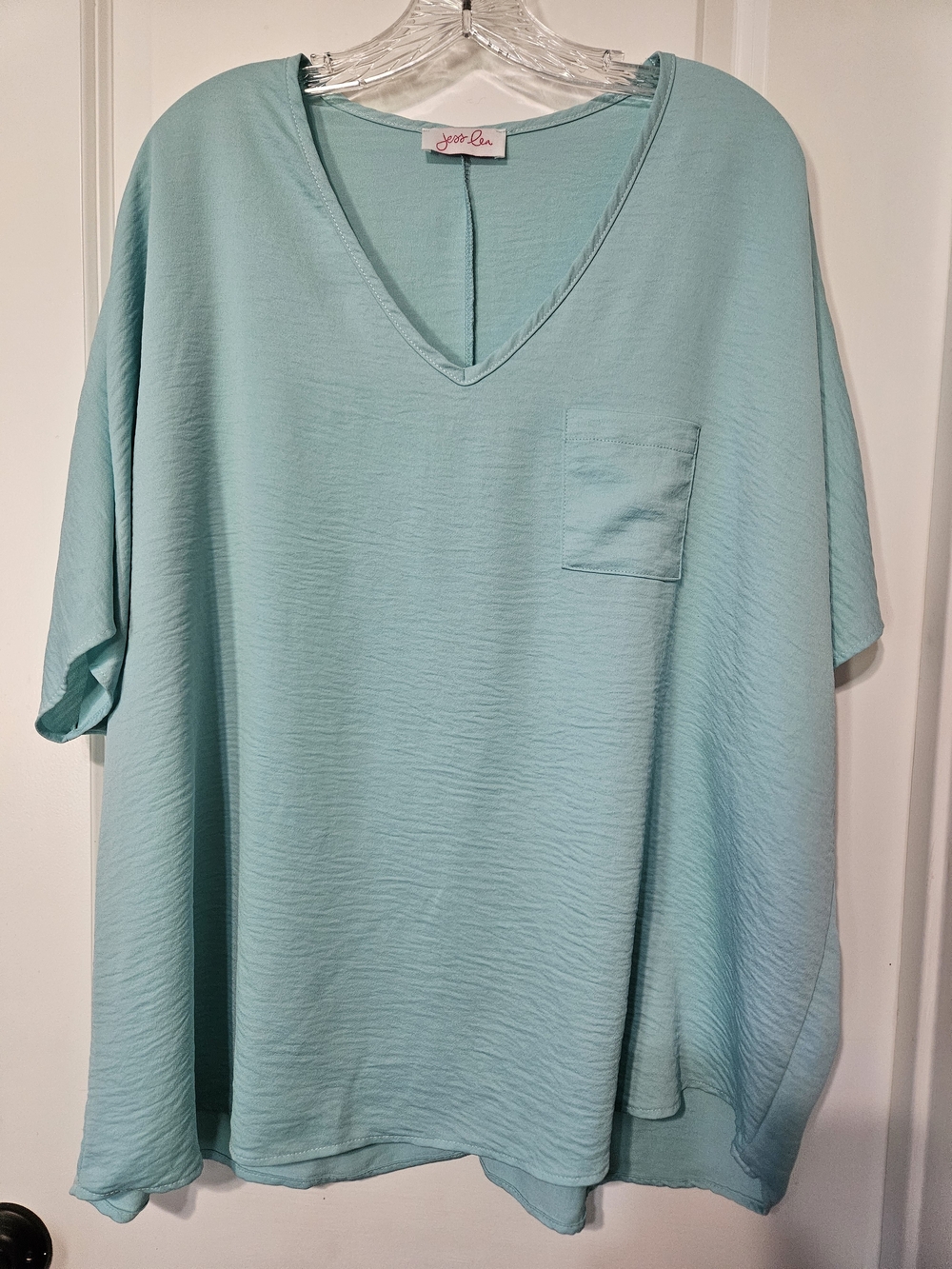 V-Neck Pocket Tunic in Light Aqua by Joy-Lin